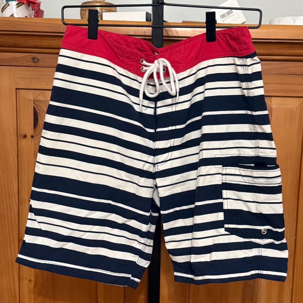 J.Crew Board Shorts Nautical Striped 29 Blue White Red Excellent Cargo Pocket